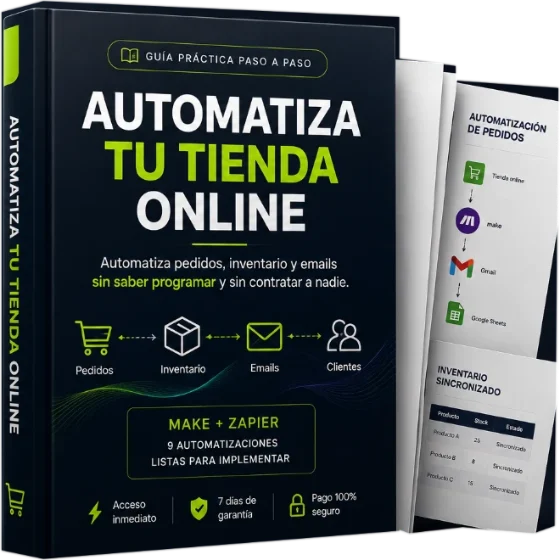 Mockup de la guía Automatiza Tu Tienda Online